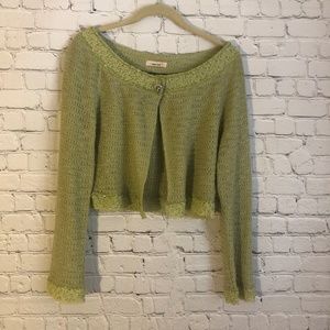 Vintage Sugar Lips sage knit beaded crop bolero L